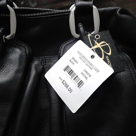 NEW B. Makowsky Black Leather Christie Satchel Medium Handbag Cheetah NWT $ 288 - Picture 11 of 11